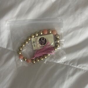 Chic Gold and Pink Beaded Bracelet with Tassel